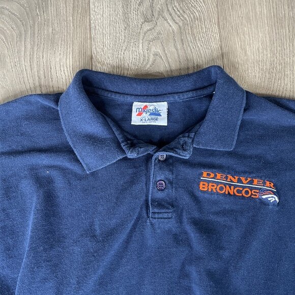 Majestic Men's Polo Shirt NFL Denver Broncos Navy Cotton Size XL - 1990’s - Picture 8 of 9